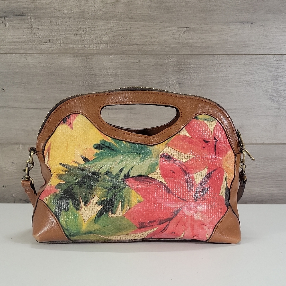 Patricia Nash Leather-Trim Straw Floral Print Women’s Handbag - Tropical Coral